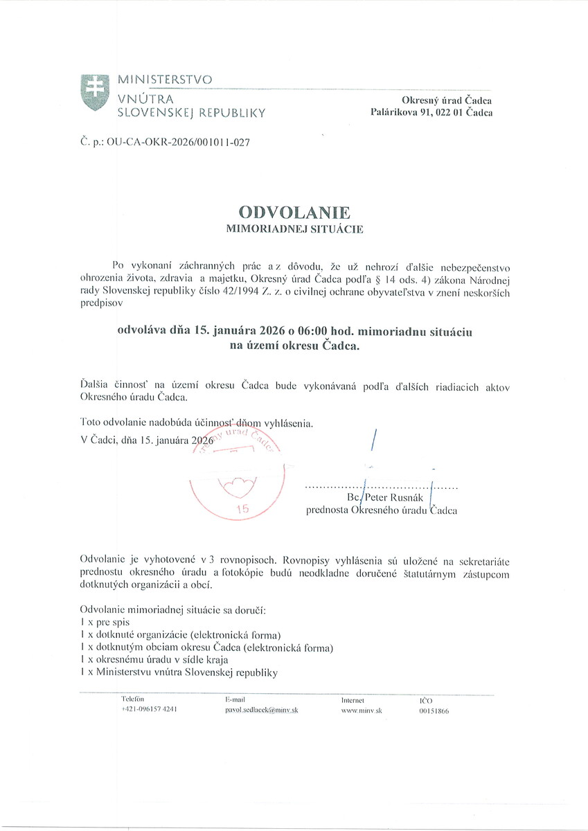 odvolanie mimoriadnj situacie